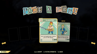 Perk card selection screen - Strength stack