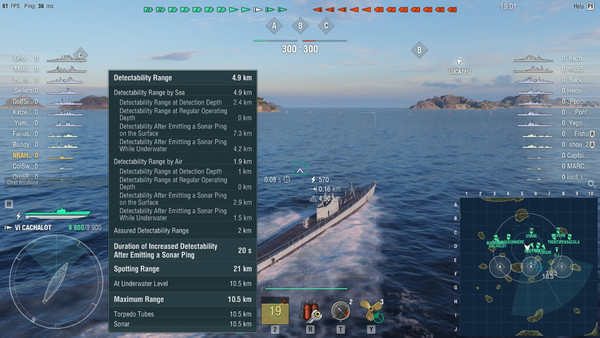 Battle screen for tier VI Cachalot Submarine